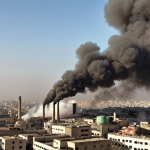**Image:** A polluted cityscape in Tunis, with factories emitting smoke and heavy traffic, obscuring the sky. Focus on conveying the severity of the air pollution problem.