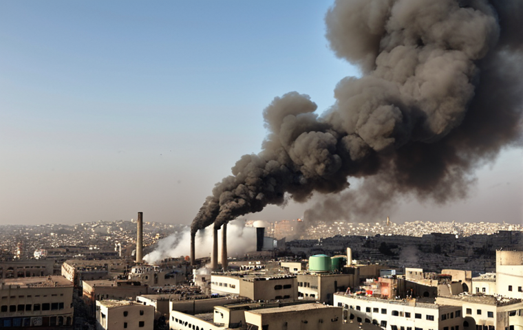 **Image:** A polluted cityscape in Tunis, with factories emitting smoke and heavy traffic, obscuring the sky. Focus on conveying the severity of the air pollution problem.